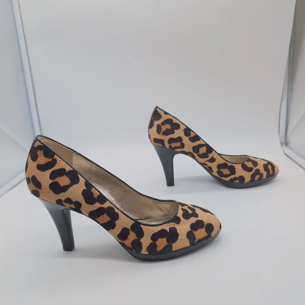 Anne Klein Lolana Leather Fur Leopard Print Heels Sz 8.5 - Picture 6 of 8